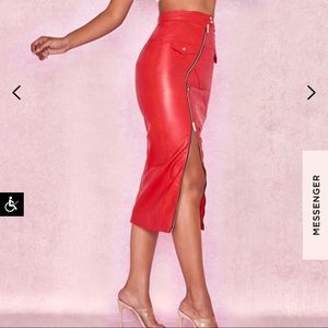 House of CB Ariella Vegan Leather Zip Front Skirt